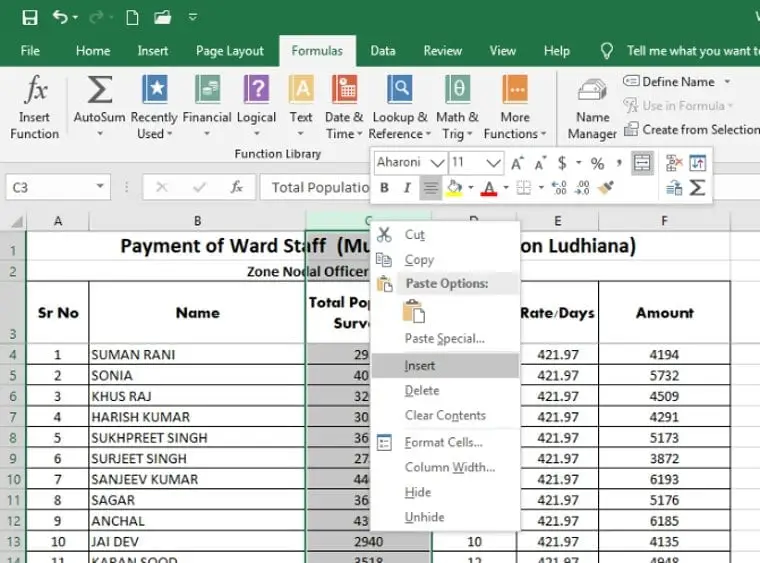 How to Insert a Column in Excel
