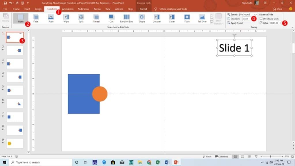 Transition Tab in PowerPoint