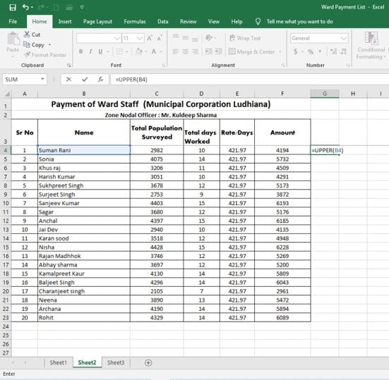 Upper Function in Microsoft Excel
