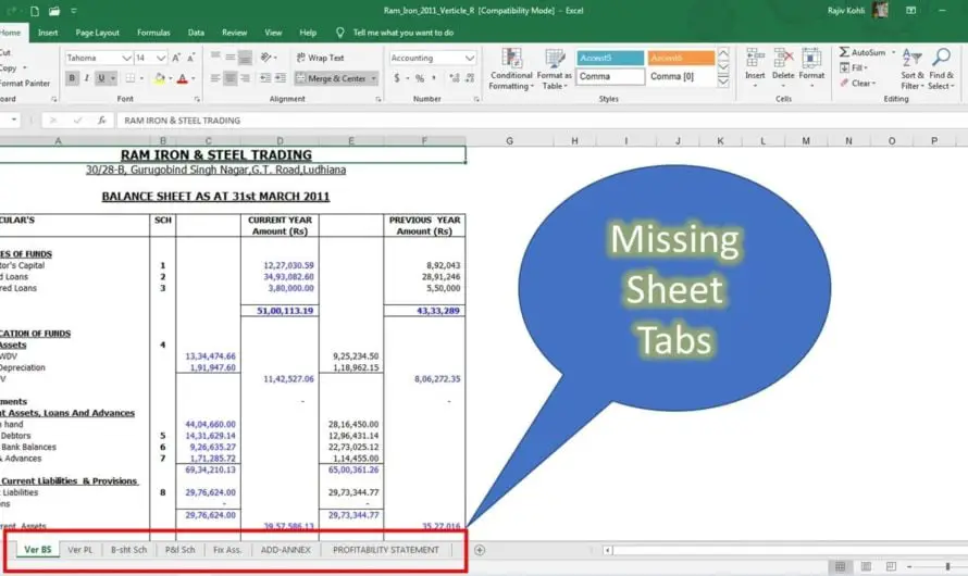 Missing Sheet Tabs in Microsoft Excel 2016 / 2019