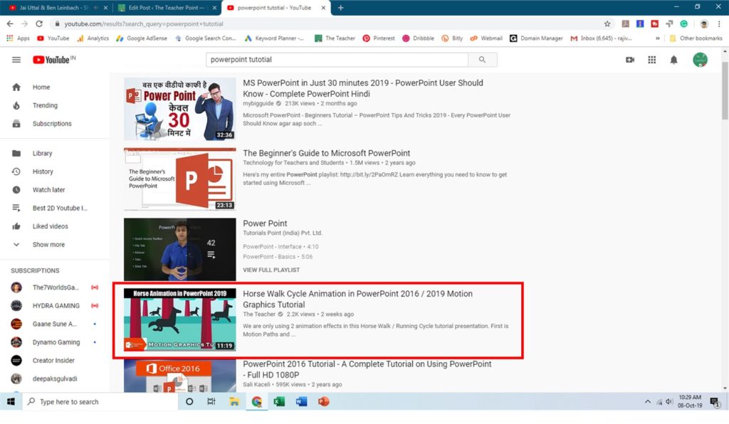 Youtube search result for PowerPoint Tutorial