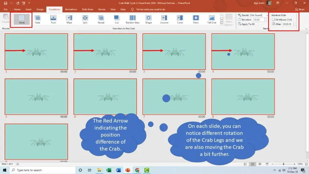 Crab Walk Cycle Animation in PowerPoint 2016 / 2019 Tutorial 2