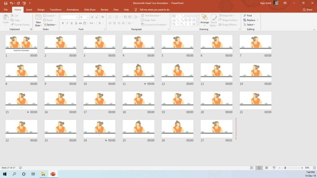 Head Turn with Crab Walk Cycle Animation in PowerPoint