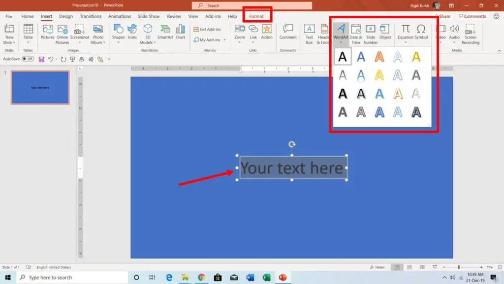 How To Insert WordArt in PowerPoint