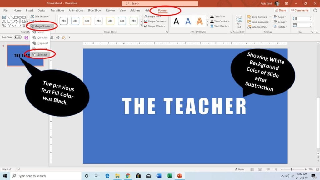 Merge Shapes Subtract Command in PowerPoint