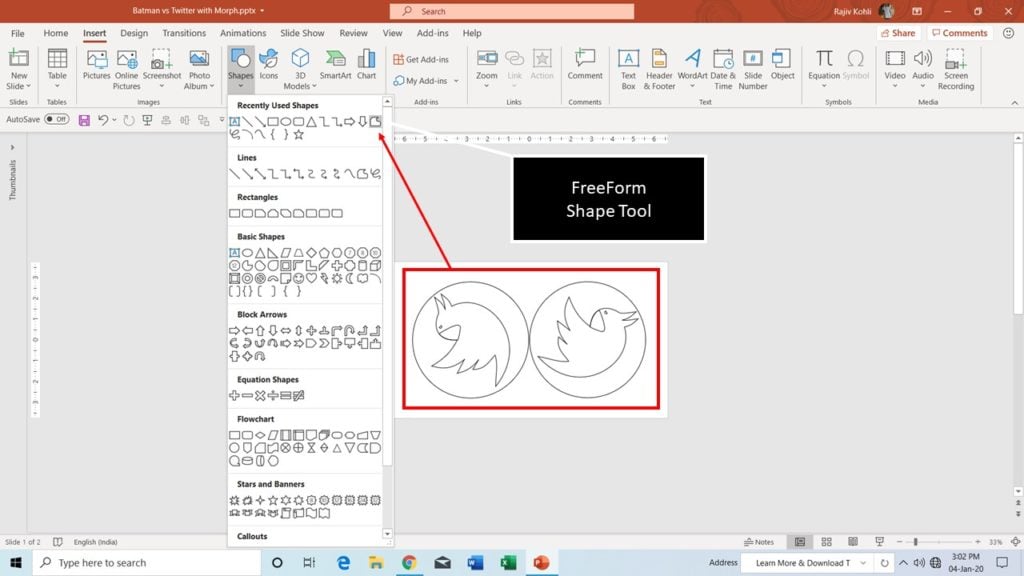 FreeForm Shape Tool in Microsoft PowerPoint