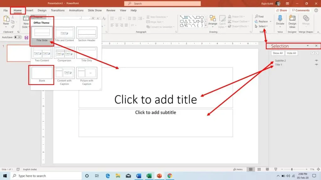 PowerPoint Blank Presentation with Title Slide Layout