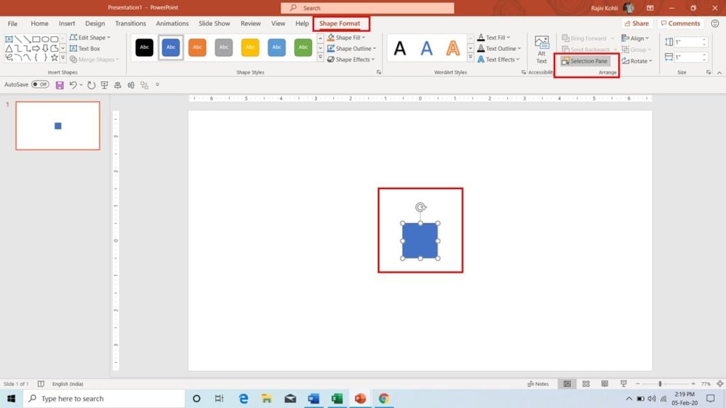 Open Selection Pane from Shape Format in PowerPoint