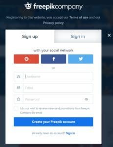 Freepik Sign Up or Sign In Window
