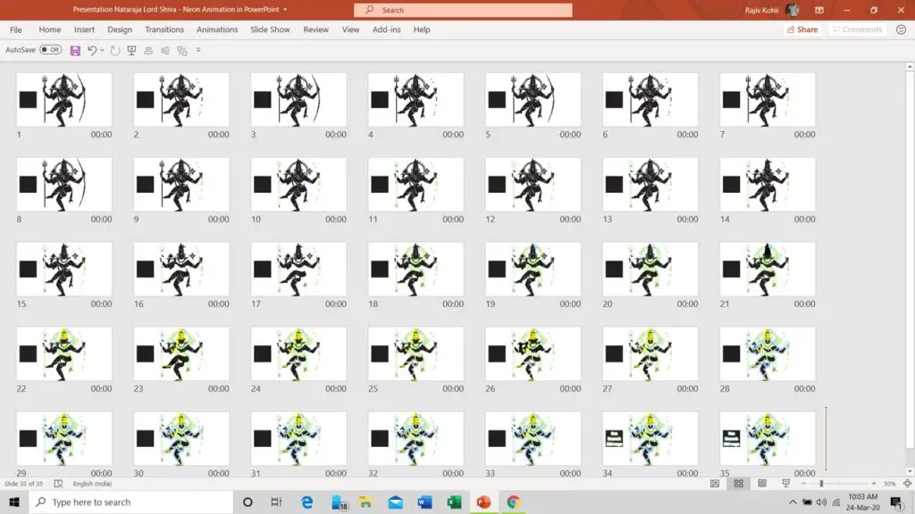 Slide Sorter View of Neon Animation in PowerPoint