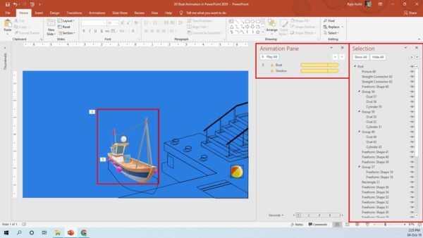 3D Boat Animation Wireframe View
