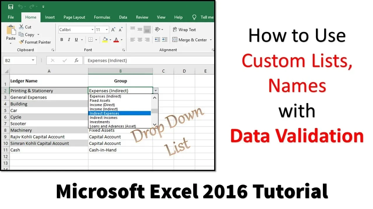 Data Entry in Microsoft Excel using Custom Lists and Data Validation