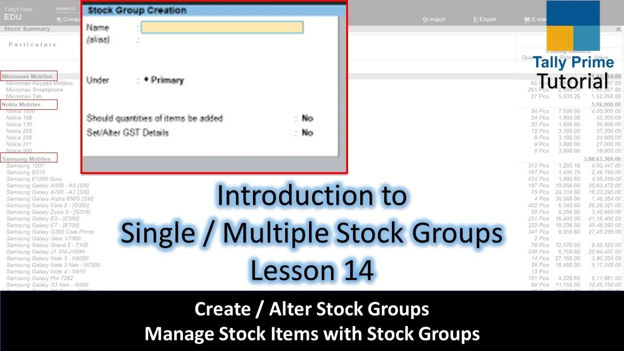 How To Create Stock Groups and Subgroups in Tally Prime Tutorial