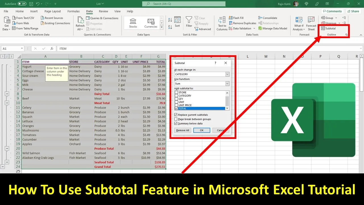 How To Use Subtotals in Microsoft Excel For Efficient Data Analysis