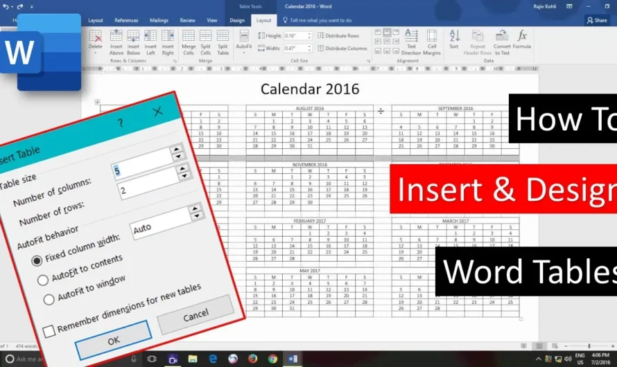 How to Insert Tables in Microsoft Word Tutorial -Yearly Calendar Design – Lesson 9