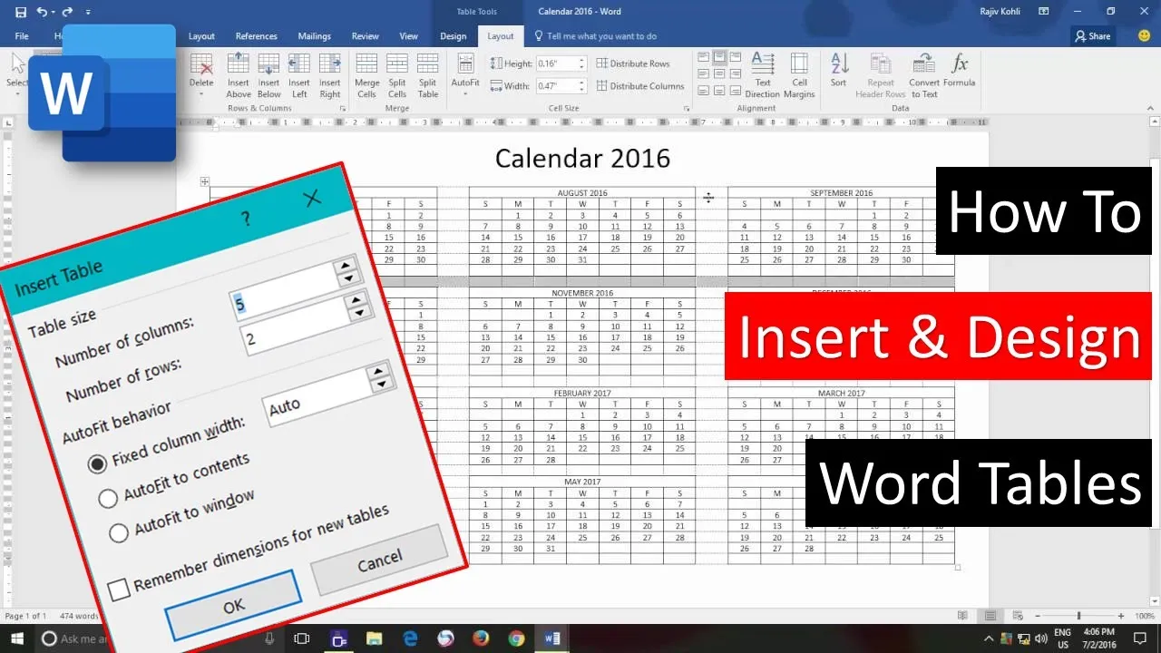 Insert Tables in Microsoft Word