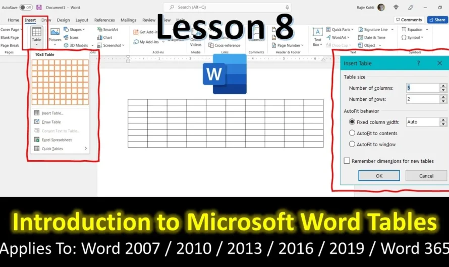A Comprehensive Guide to Creating and Formatting Tables in Microsoft Word – Lesson 8