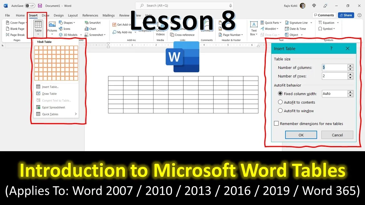 Tables in Microsoft Word
