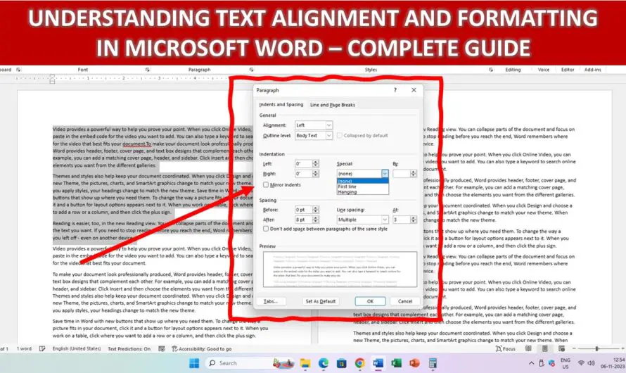 Microsoft Word Tutorial – Paragraph Formatting and Text Alignments – Lesson 5